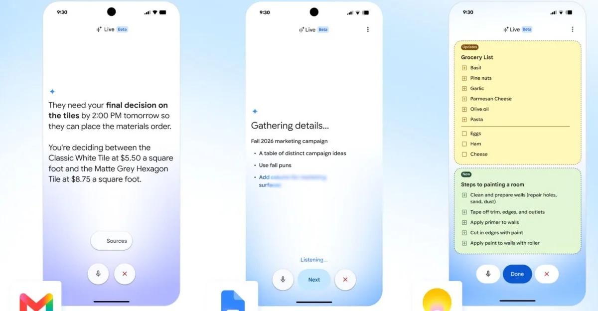 Google запускает голосовое управление Gmail, Docs и Keep через Gemini Live